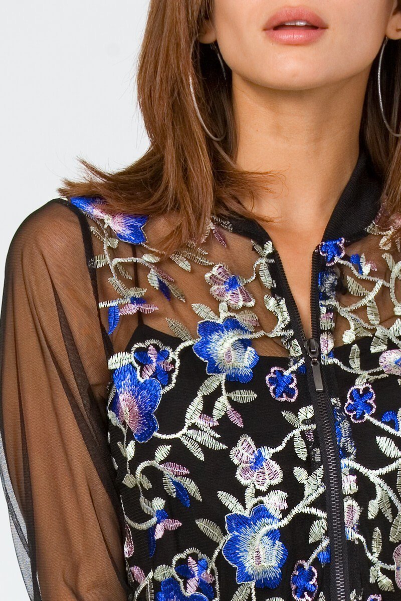 Sheer Mesh Embroidery Floral Jacket