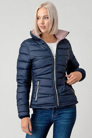 Reversible Double Sided Puffer Jacket Navy blue pink- Your Style Clothing